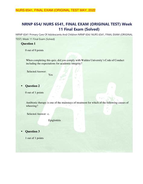 NURS 6541, FINAL EXAM (ORIGINAL TEST) Questions and .